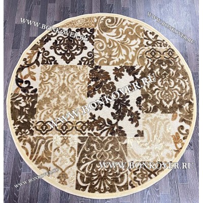 Ковер для Гостиной из Артшелка Дизайн 22 Бежево-Коричневый Круг