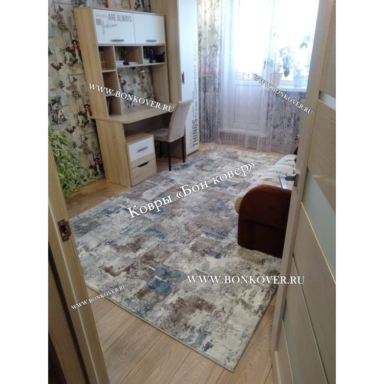 Турецкий Ковер Для Гостиной Дизайн 25 Синий с Серым Прямоугольный